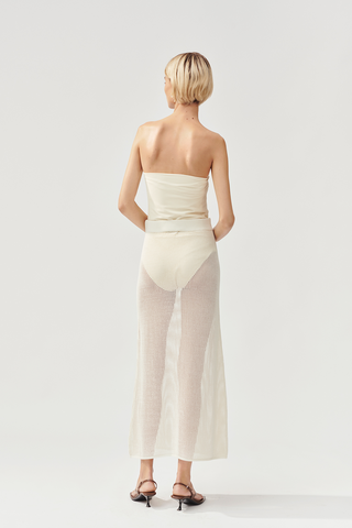 Obelia skirt mesh knitted see through straight fit calf length cream stylein back image