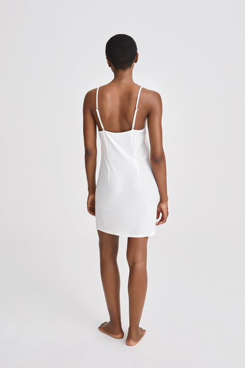 Zip dress ingerie slip dress transparent thin straps v neckline straight fit white stylein back image