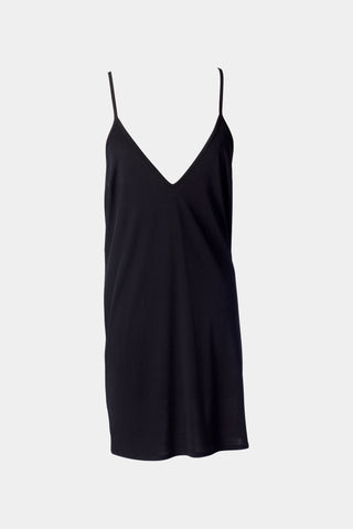 Zip dress ingerie slip dress transparent thin straps v neckline straight fit black stylein packshot