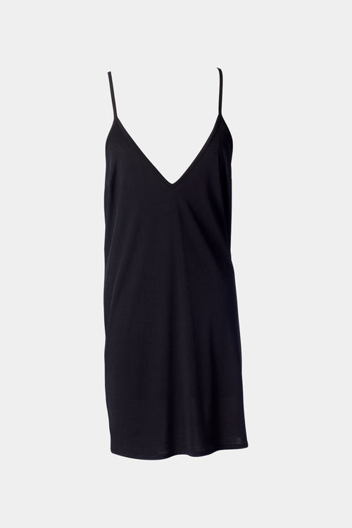 Zip dress ingerie slip dress transparent thin straps v neckline straight fit black stylein packshot