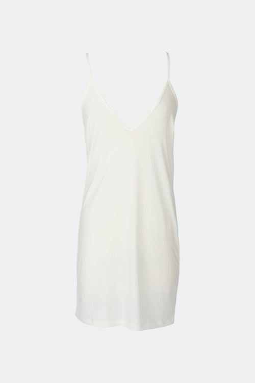 Zip dress ingerie slip dress transparent thin straps v neckline straight fit white stylein packshot