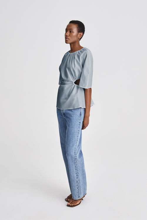 Jara top elbow long sleeves open back steel blue stylein side image