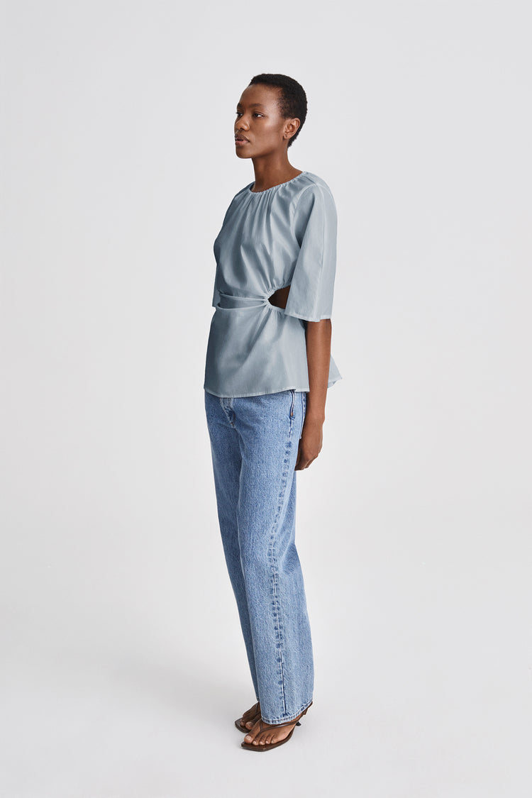 Jara top elbow long sleeves open back steel blue stylein side image