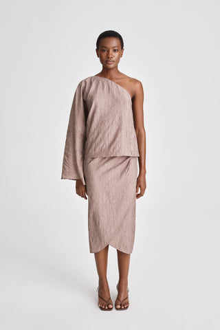 Massa one shoulder voluminous kimono sleeve full length nougat stylein front image