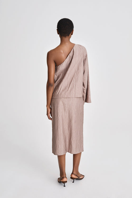 Massa one shoulder voluminous kimono sleeve full length nougat stylein back image