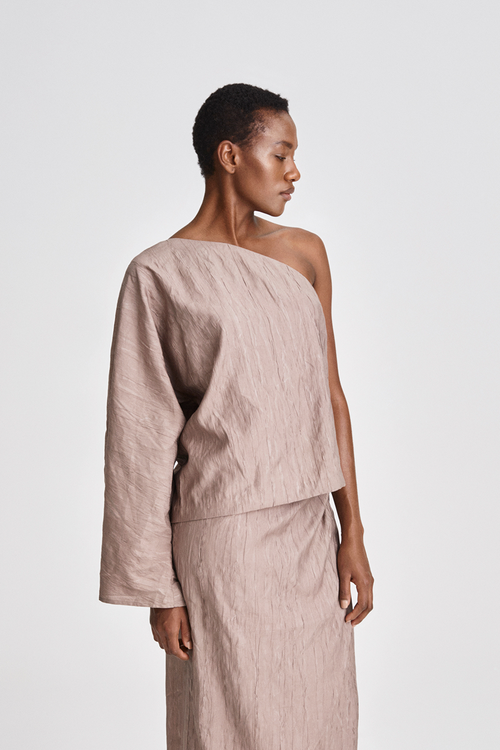 Massa one shoulder voluminous kimono sleeve full length nougat stylein side image