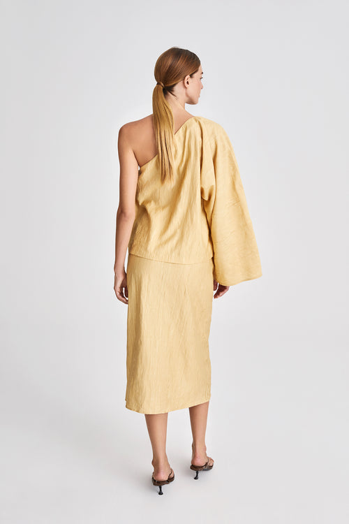 Massa top one shoulder voluminous kimono full length sleeve yellow stylein back image