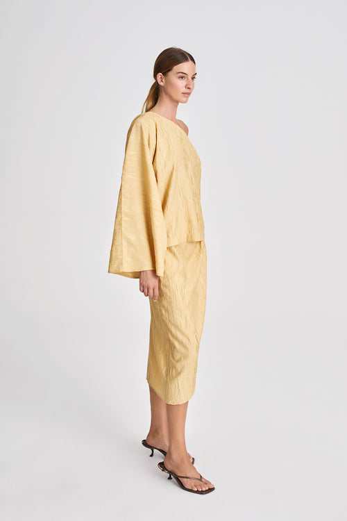 Massa top one shoulder voluminous kimono full length sleeve yellow stylein side image