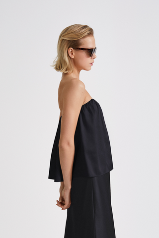 Midas top short bandeau heart shaped bust gathering details shiny black stylein side image