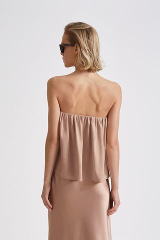 Midas top shirt bandeau heart shaped bust shiny taupe stylein back image