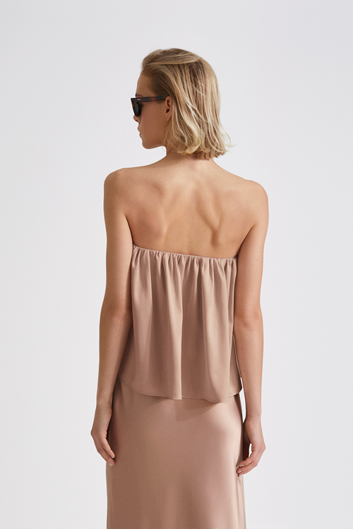 Midas top shirt bandeau heart shaped bust shiny taupe stylein back image